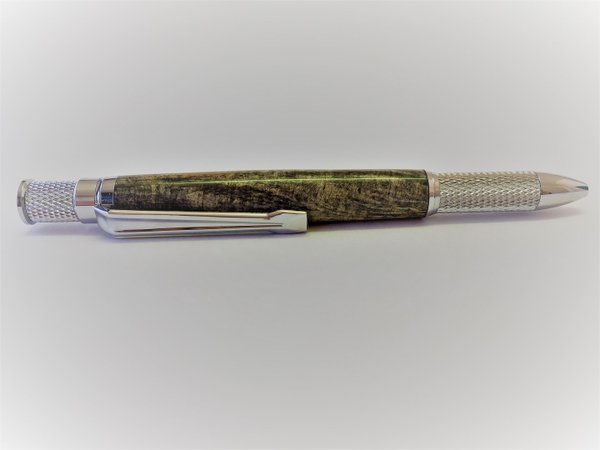Drehkugelschreiber Esche Maser Holz stabilisiert mit grauem Acryl
