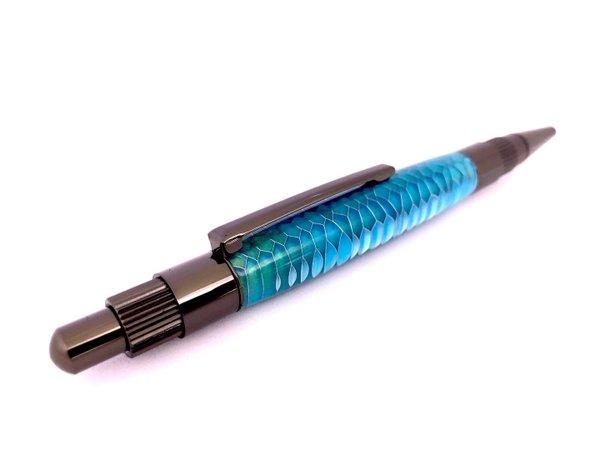 Klickkugelschreiber aus Aluwaaben blau