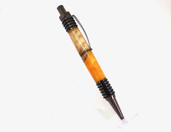 Klickkugelschreiber Pappelmaser mit orangenem Acryl