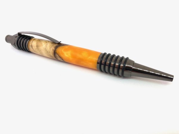 Klickkugelschreiber Pappelmaser mit orangenem Acryl