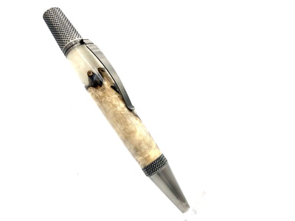 Drehkugelschreiber Pappelmaser mit weißem Acryl