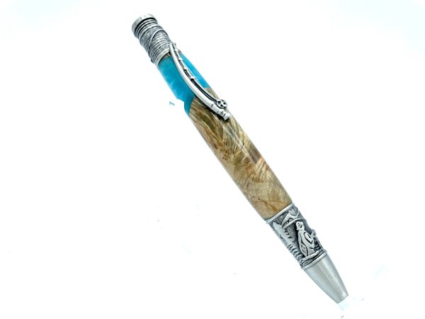 Angler Kugelschreiber Esche Maser mit Acryl