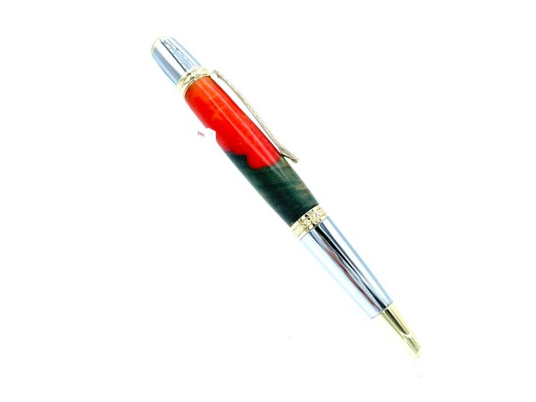 Drehkugelschreiber stabilisiertem Pappelmaser mit rotem Acryl