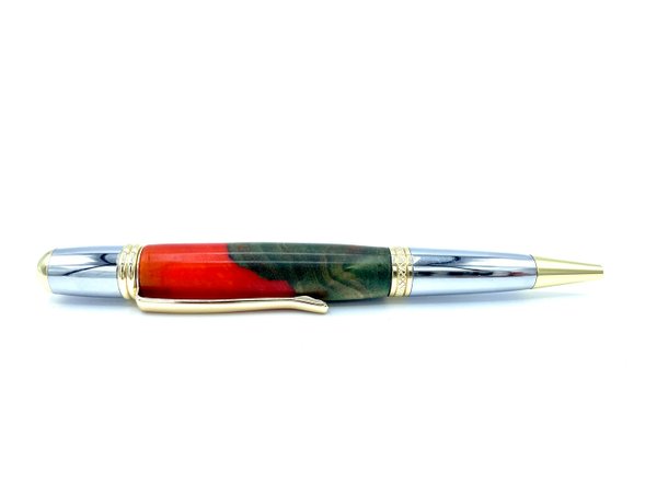 Drehkugelschreiber stabilisiertem Pappelmaser mit rotem Acryl